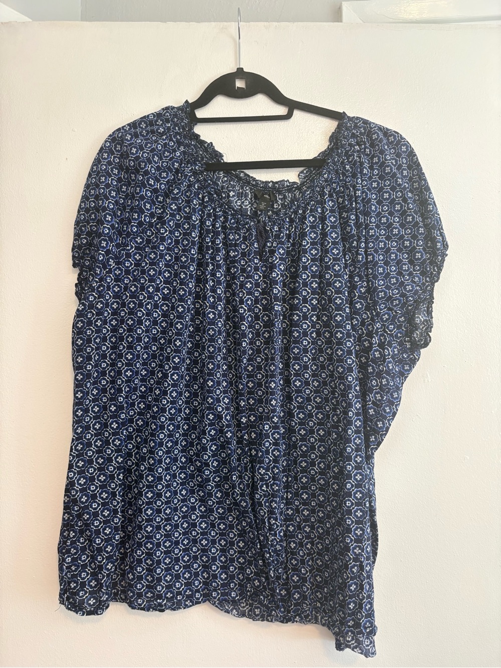Ellos Blue Floral Peasant Top - Women's Casual Blouse - size 26/28